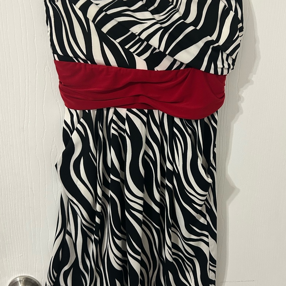 Elegant Zebra Print Dress with Red Accent